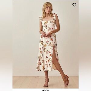 New Reformation Bondi Midi Georgette Side Slit Dress Floral Fruity Size 2